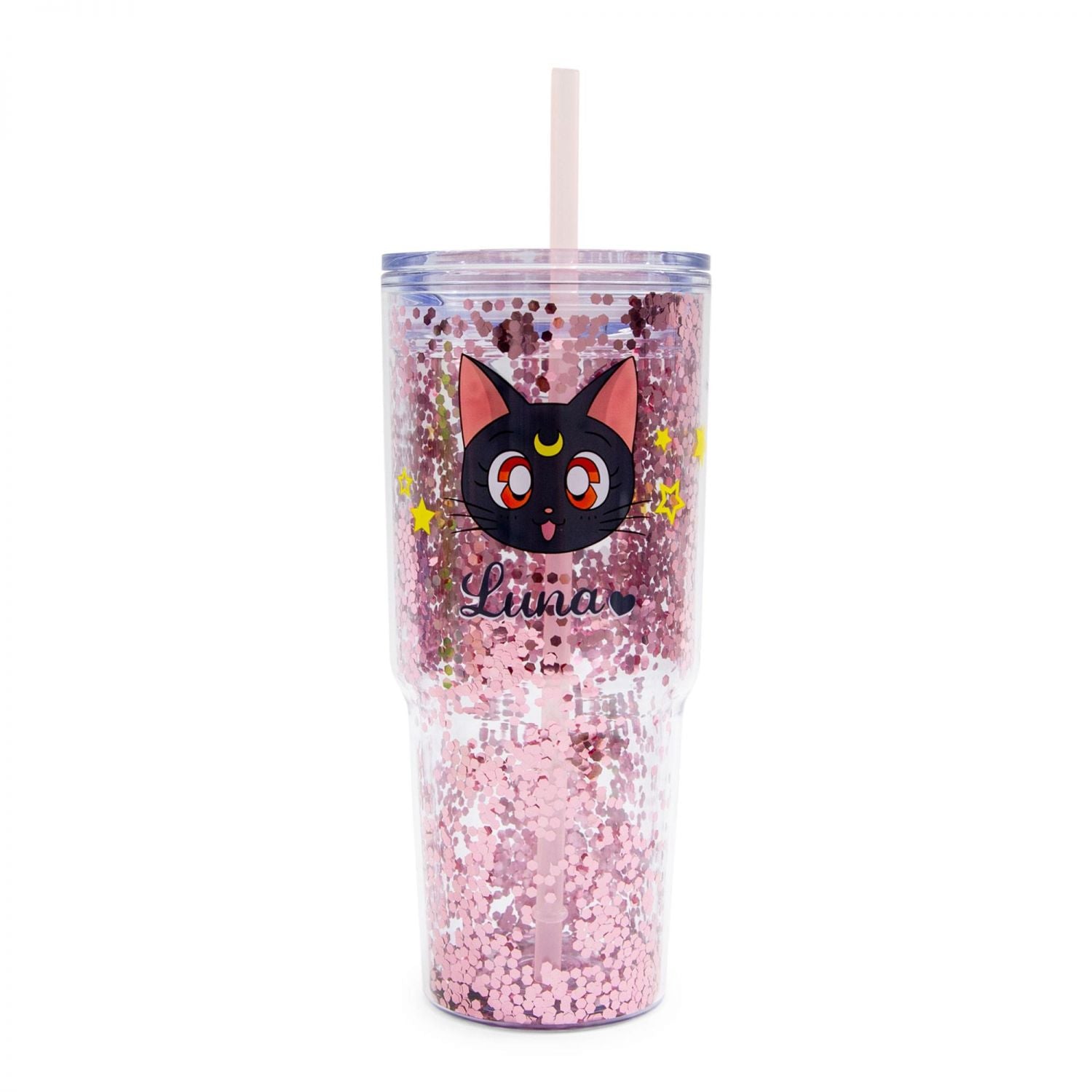 Sailor Moon Luna and Artemis Glitter Tumbler With Lid and Straw | Hold 31 Ounces