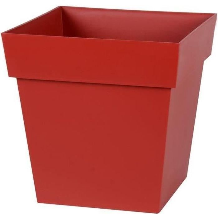 EDA Tuscan Square Flower Pot - 32 x 32 x H 32 cm - 22 L - Ruby Red