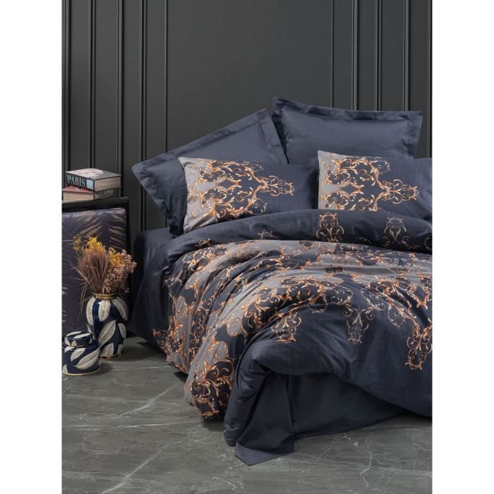 Bedding set - 1 duvet cover 220 x 240 cm + 2 pillowcases 60 x 60 cm - 100% cotton satin - Blue