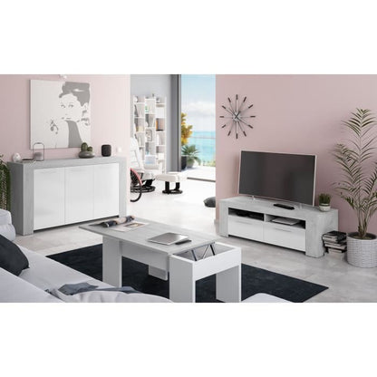 AMBIT 2 Door TV Stand - Contemporary Style - Gray and White - L 120 cm