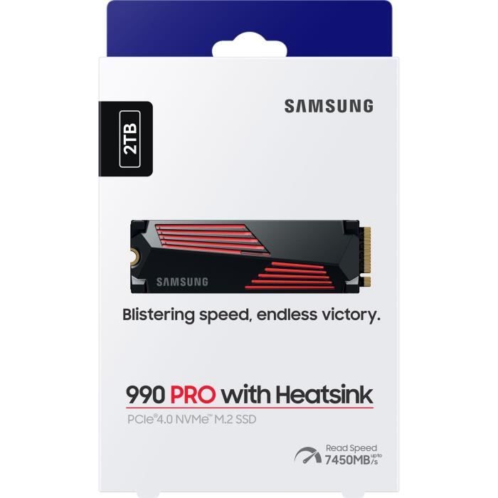 SAMSUNG - 990 PRO - Internal SSD - 2 TB - With heatsink - PCIe 4.0 - NVMe 2.0 - M2 2280 - Up to 7450 MB/s (MZ-V9P2T0GW)
