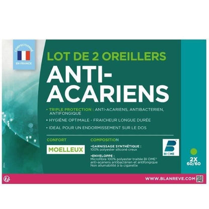 Blanreve batch of 2 triple protection pillows - 60 x 60 cm - white