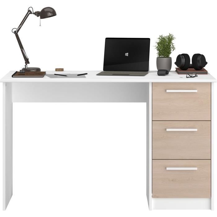 Office essential Parisot 3 drawers - Chene and white decor - L 121.2 x D 55 x H 74.5 cm - Made in France
