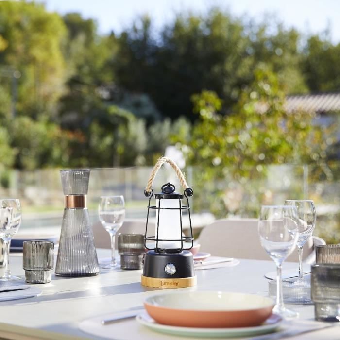 Cordless lantern - LUMISKY - WILDY - H23 cm - Rope handle - Warm white and dimmable LED