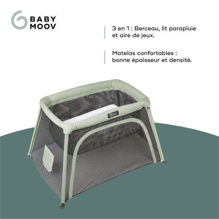 Babymoov Moov and Comfy 3-in-1 travel cot - From birth to 4 years - Large cradle Extra bed & Play area