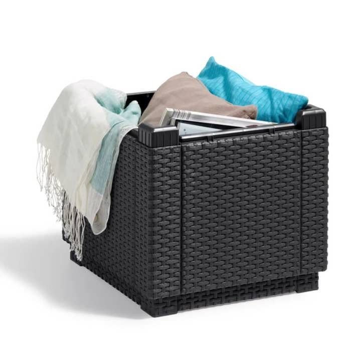 ALLIBERT GARDEN Pouf table with cushion and integrated storage - Imitation woven rattan graphite