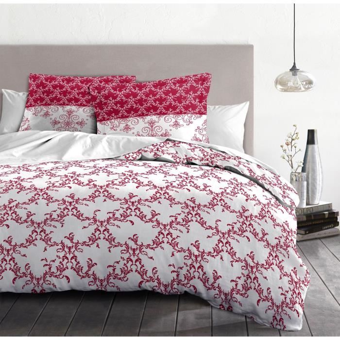 Duvet set 240x260 cm HOME LINGE PASSION FRISE: Duvet cover + 2 pillowcases - 100% Cotton 57 thread count - Burgundy