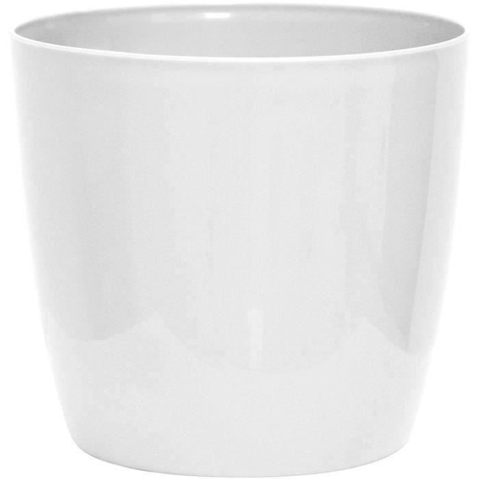 Shiny flowerpot - GARDEN ID - Shiny White with wheels - 35 x 32 cm - Ceramic look - Waterproof - Easy to move