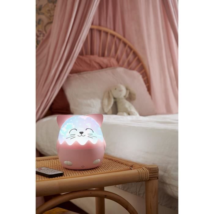 Wireless musical night light - BIGBEN - Cat - 360° projection, 13 films, 8 melodies, Remote control, USB-C battery