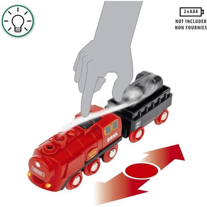 BRIO World - 36017 - Wooden Railway - RAVENSBURGER - Red - Battery-Powered Steam Locomotive
