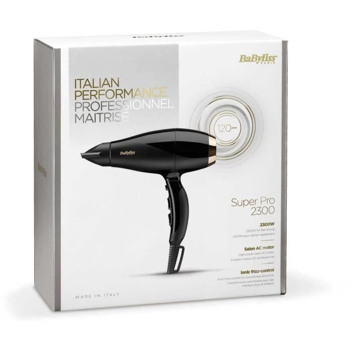 BABYLISS 6714E - Hair dryer Super Pro 2300W - 3 temperatures / 2 speeds - 120 km / h air speed - Cold air button