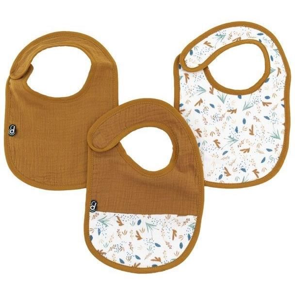 Pack of 3 bibs - DOMIVA - 0-6 months - Cotton gauze - Caramel printed on the water