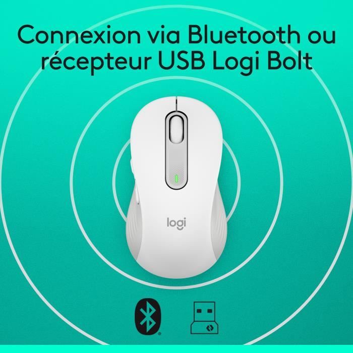 Logitech Signature M650 Wireless Mouse - Silent, Bluetooth, Programmable Buttons - White
