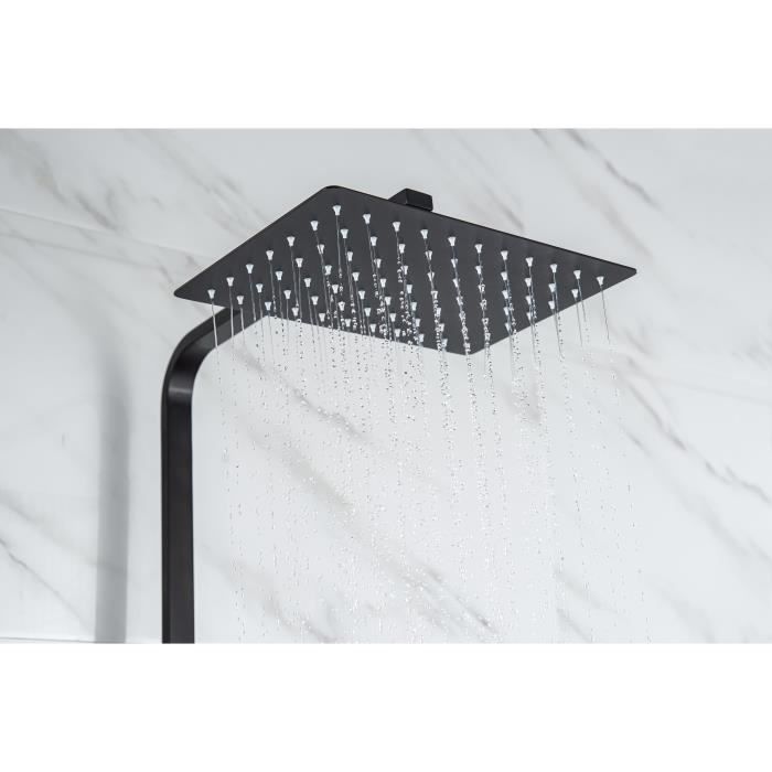 OCEANIC Shower column - Thermostatic mixer - Rectangular high head 30x20 cm - Matt black