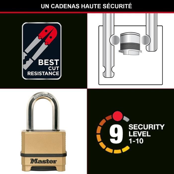 High Security Padlock - MASTER LOCK - M175EURDLF - Combination - Zinc - L Shackle - Outdoor