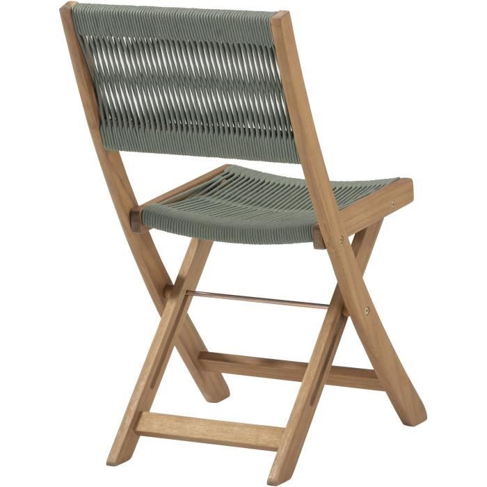 FSC acacia wood folding bistro set with olive green rope weave - 2 people - MAKENA