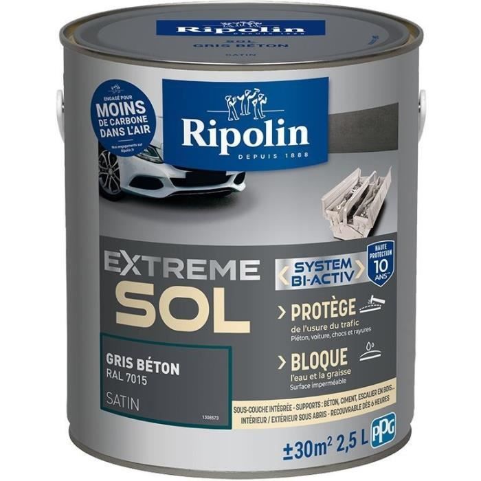 RIPOLIN Interior & Exterior Floor Paint - Concrete Gray Ral 7015 Satin, 2.5L