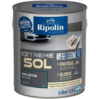 RIPOLIN Interior & Exterior Floor Paint - Concrete Gray Ral 7015 Satin, 2.5L