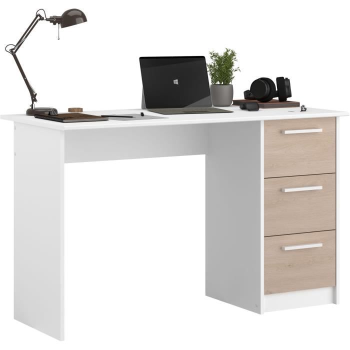 Office essential Parisot 3 drawers - Chene and white decor - L 121.2 x D 55 x H 74.5 cm - Made in France