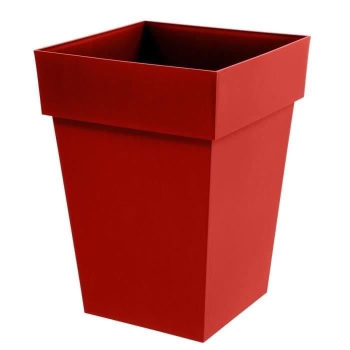 EDA Tuscan Mid-High Square Flower Pot - 39 x 39 x H 53 cm - 51 L - Ruby Red