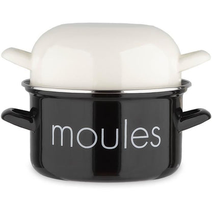 BAUMALU mold pot 20 cm - Mussels decoration - White lid - Black