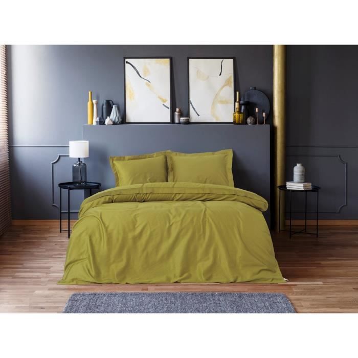 Bedding set - 1 duvet cover 220 x 240 cm + 2 pillowcases 60 x 60 cm - 100% cotton satin - Green