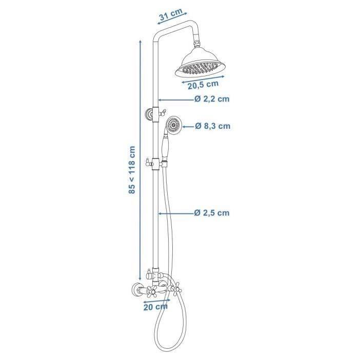 Rousseau shower column with retro mixer tap - chrome