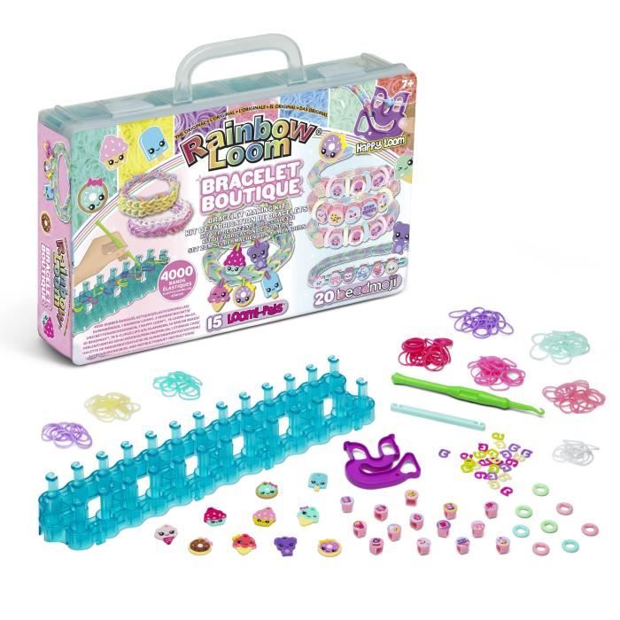 Automatic Rubber Band Bracelet Maker Kit - BANDAI - Rainbow Loom Boutique - Contains 4000 Rubber Bands, Beadmojis...