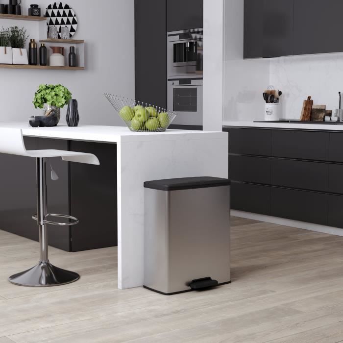 Rectangle Trash Can - DECO BIN - CURVER - 65L - Modern Design - 49 x 29 x 61 cm - Metallic Grey