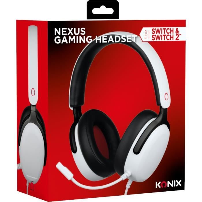 Gaming Headset - KONIX - Wired Over-Ear Nexus - Nintendo Switch 2 - 40mm Speakers - Microphone - 3.5mm Jack - White