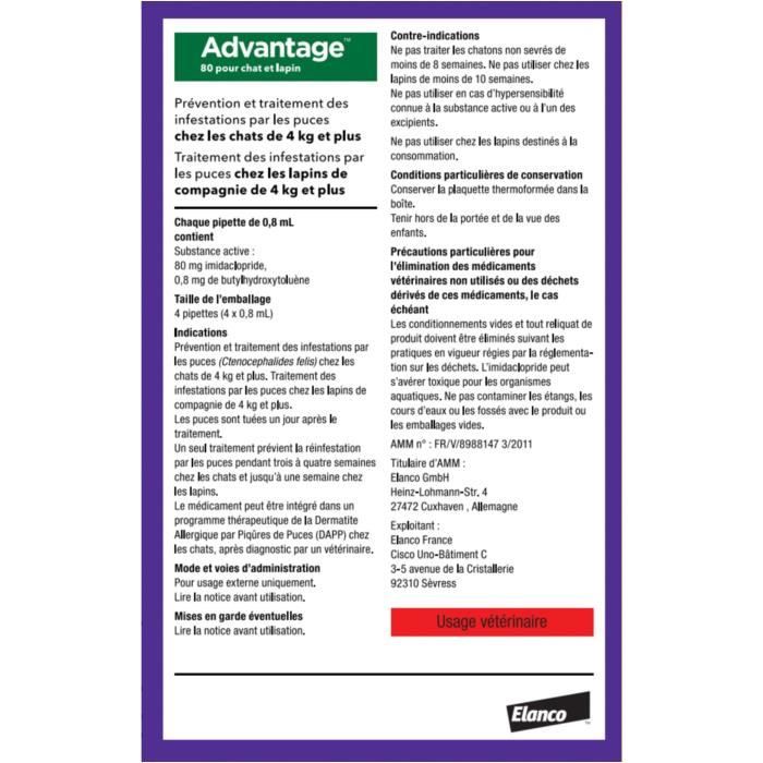 Advantage antipuce rabbit chat solution +4kg 4 pipettes