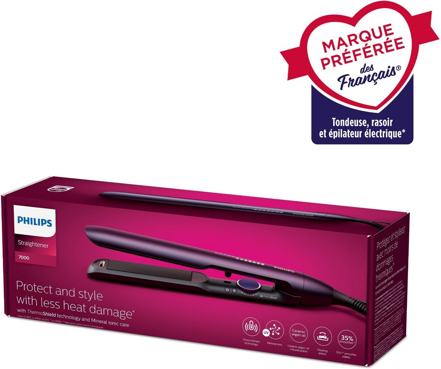 Electric hair straightener - PHILIPS - BHS752/00 - Series 7000 - Ceramic plate - Intense metallic violet