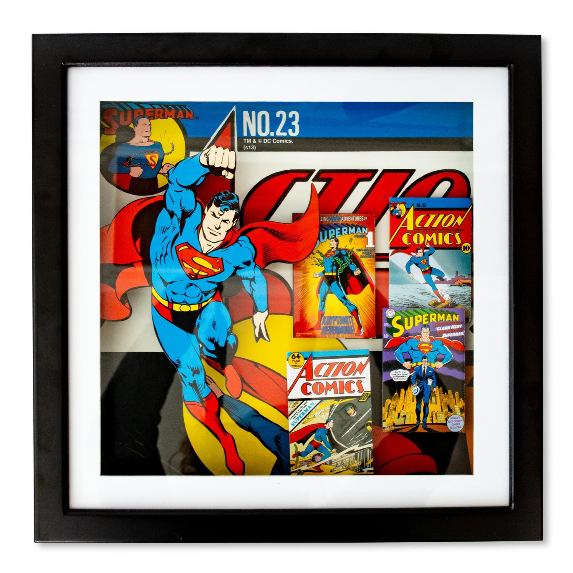 DC Comics Superman #23 Wood Frame 3D Shadow Box Wall Art | 14 x 14 Inches