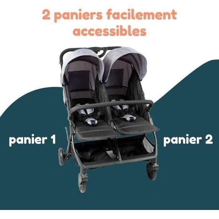 Bambisol - DS209 GREY BLACK - Side-by-Side Double Stroller | For Twins from Birth, Ultra-Compact Fold | Black Grey