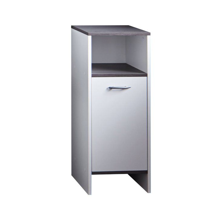 CALIFORNIA 1-door bathroom base unit - L32 x D28 x H82 cm - White and Anthracite melamine