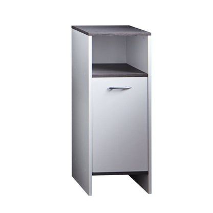 CALIFORNIA 1-door bathroom base unit - L32 x D28 x H82 cm - White and Anthracite melamine