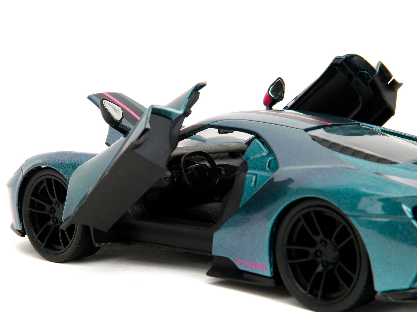 2017 Ford GT Blue Metallic with Pink and Black Stripes "Pink Slips" Series 1/24 Diecast Model Car by Jada