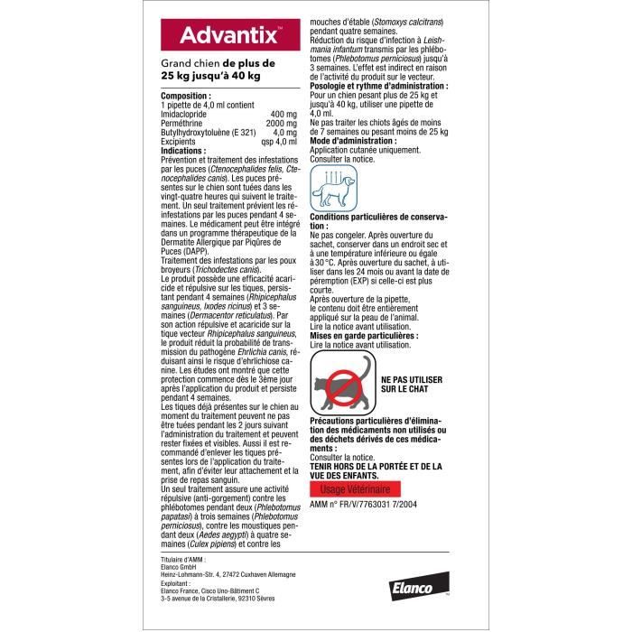Advantix Dog Large breed antiparasitic solution 25 A 40kg 4 pipettes