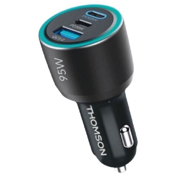 Car charger - THOMSON - 95 W - Total new generation gan technology - 2 USB-C - PD 65 W + PD 30 W - USB-A - QC 3.0