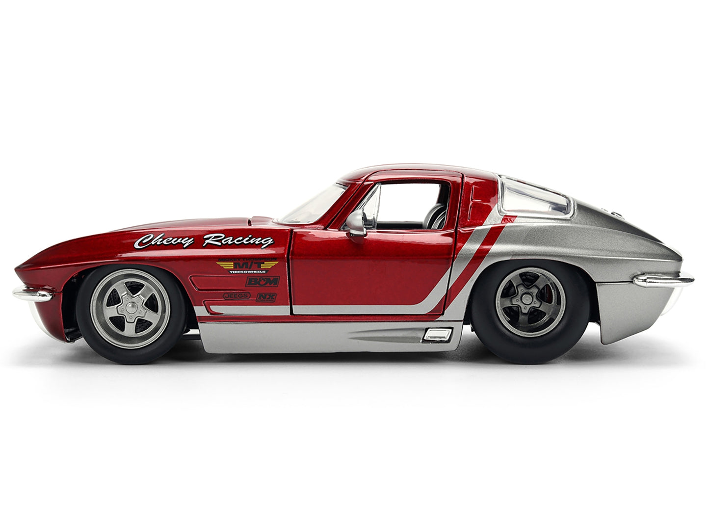 1963 Chevrolet Corvette Stingray "Chevy Racing" Red Metallic and Gray "Bigtime Muscle" Series 1/24 Diecast Model Car by Jada