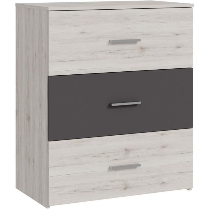 Chest of drawers - ADRIA - 3 drawers - Ash oak / Plain grey - 75.2 x 41.3 x 89.7 cm
