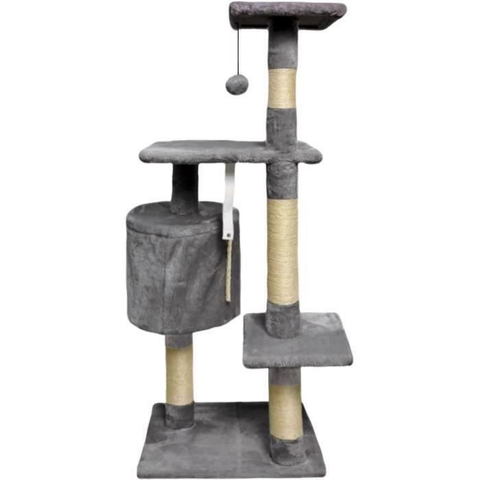 PALOMA Dark grey cat tree 40 x 40 x 114cm - 3 platforms, 1 rope, 1 niche, scratching posts