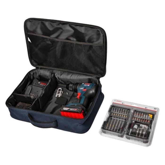 Bosch Professional GSR 18V-50 drill-driver + 2 x 2.0Ah batteries + GAL 18V-20 charger + 43 accessories + Bag
