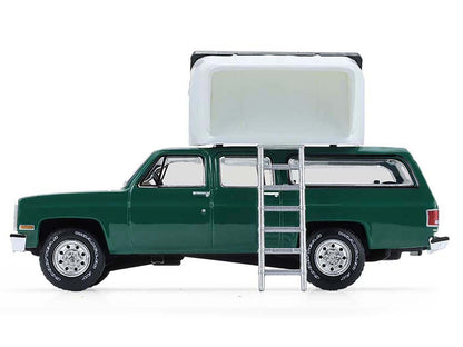 1990 Chevrolet Suburban Green with Modern Rooftop Camper "The Great Outdoors" Series 4 1/64 Diecast Model Car by Greenlight