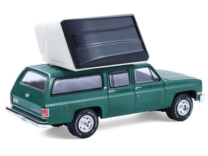 1990 Chevrolet Suburban Green with Modern Rooftop Camper "The Great Outdoors" Series 4 1/64 Diecast Model Car by Greenlight