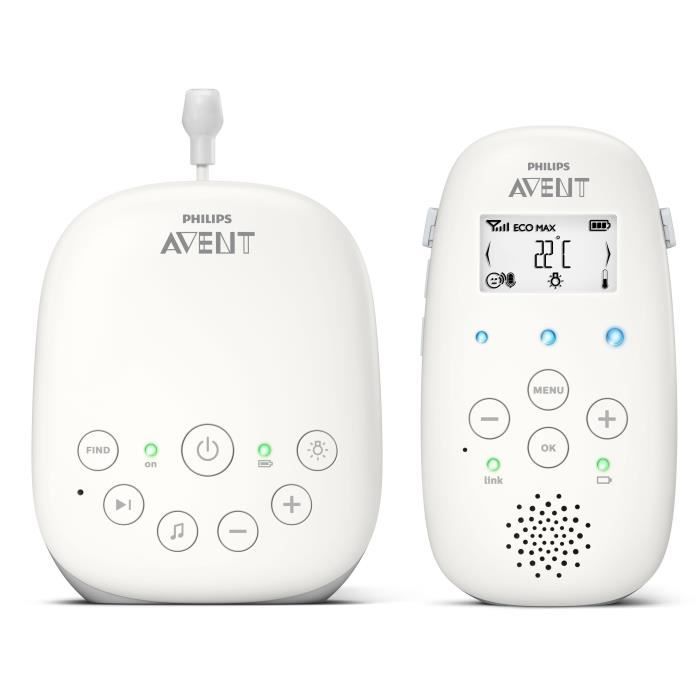 SCD713/26 Baby Monitor - PHILIPS AVENT - DECT Audio - White - LCD Screen - Temperature Sensor - Night Light