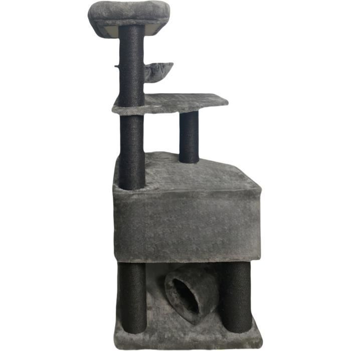 GUILY Dark gray cat tree - 50 x 50 x 141 cm - Dark gray - 2 platforms, 1 perch, 1 cabin, 1 ramp, 1 tunnel