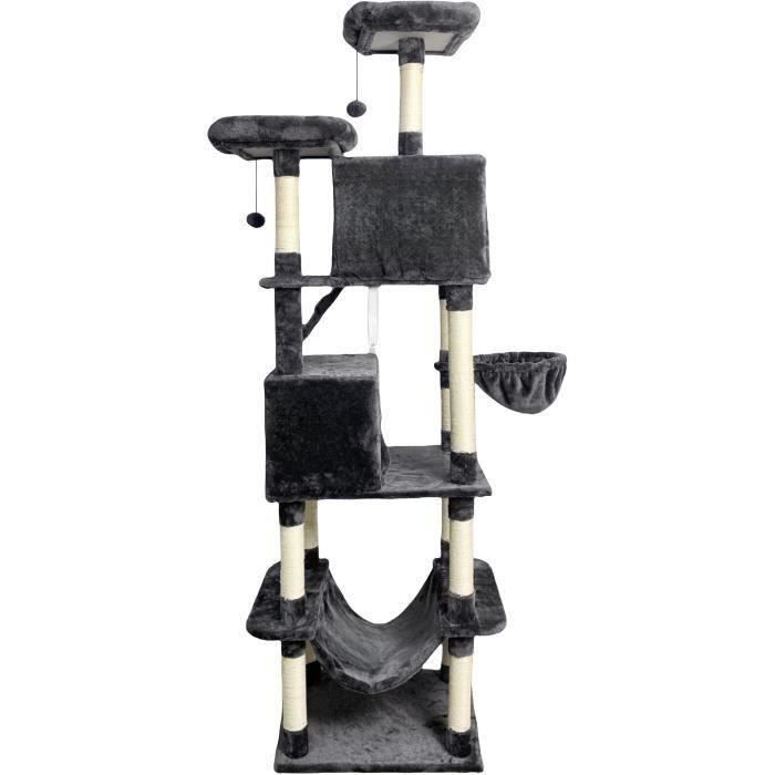 TAYLOR Cat tree - 60 x 50 x 206 cm - Dark grey - 2 platforms, 1 perch, 2 cabins, 1 hammock