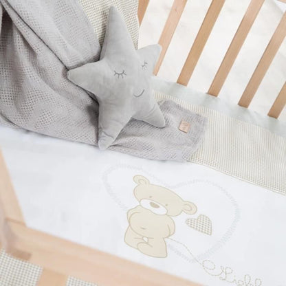 Hegaxonal Baby Playpen - ROBA - LIEBHABEAR - Height Adjustable - Removable Base - 6 Braked Wheels - Natural Wood - Teddy Bear Pattern