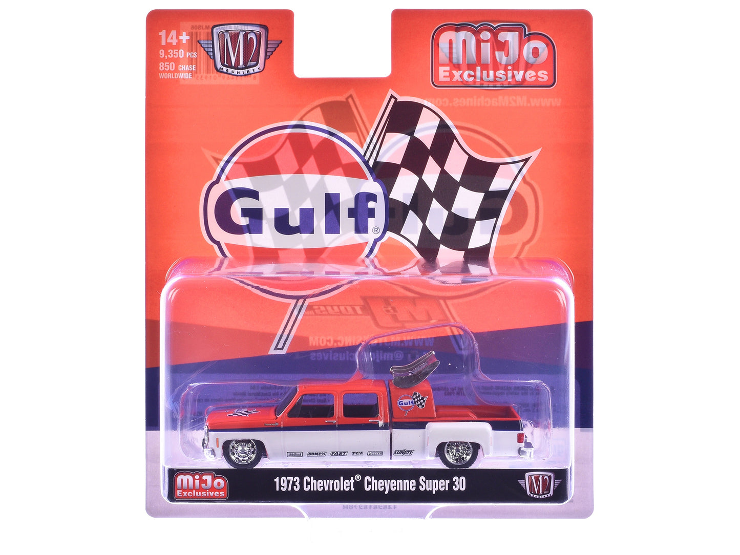 1973 Chevrolet Cheyenne Super 30 Pickup Truck "Gulf Oil" Orange and White with Blue Stripes Limited Edition to 9350 pieces Worldwide 1/64 Diecast Model Car by M2 Machines